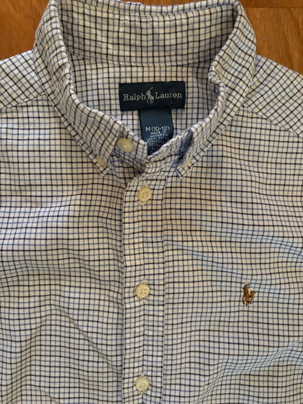 Ralph Lauren White & Navy Check Button-Down Shirt Boys Size 10/12